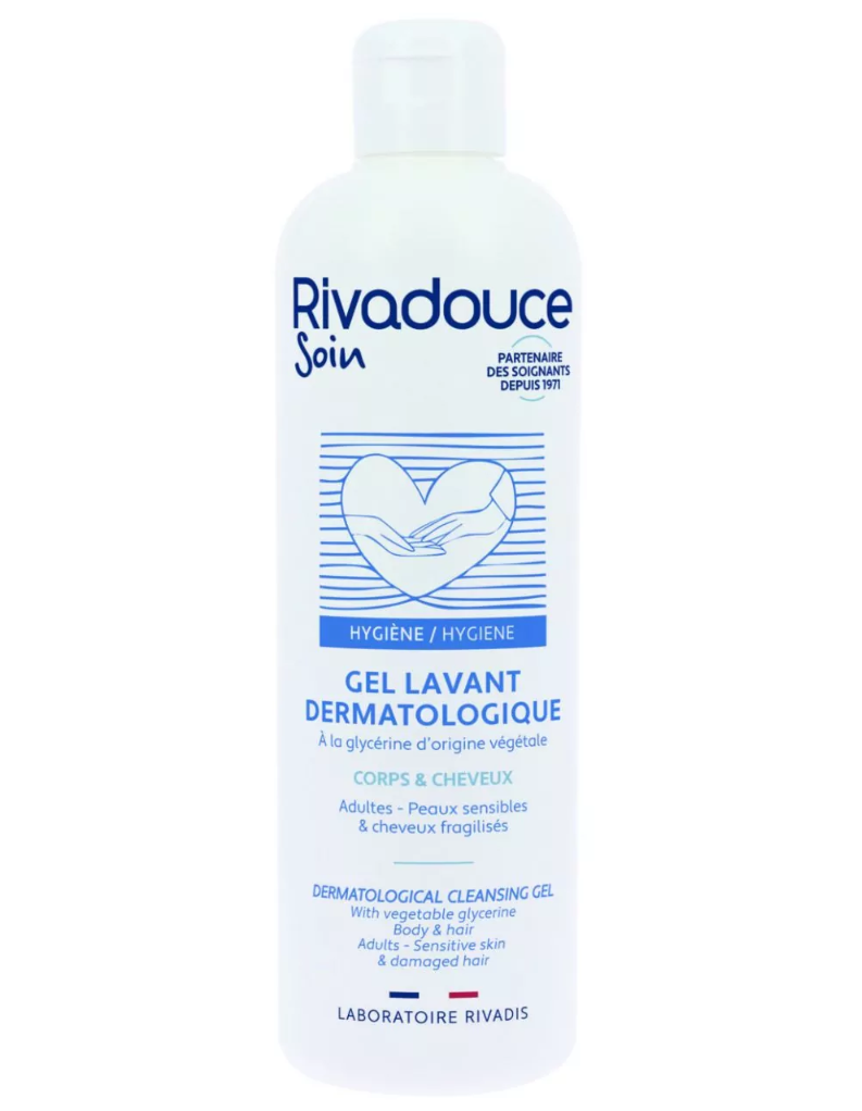 Gel dermatologique Corps & Cheveux RIVADIS glycériné, hypoallergénique. Flacon de 500 ml