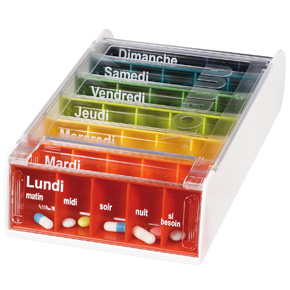 Pilulier "ANABOX" : semainier constitué de 7 piluliers journaliers regroupés dans une seule boîte.
